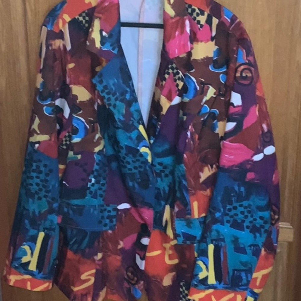 $8>>SHEIN Multi-Color Abstract Print Blazer